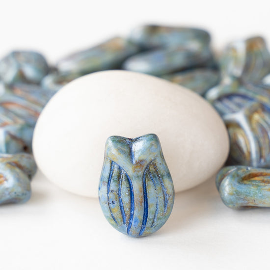 16mm Tulip Flower Beads - Blue Picasso - 6 or 18