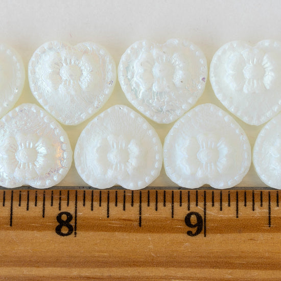 17mm Glass Heart Beads - Shimmering White - 4 or 12