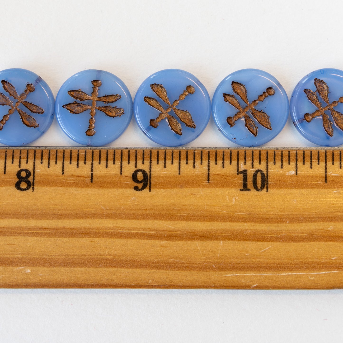 Load image into Gallery viewer, 17mm Dragonfly Coin Beads - Blue Opaline with Bronze Wash - 4 or 12
