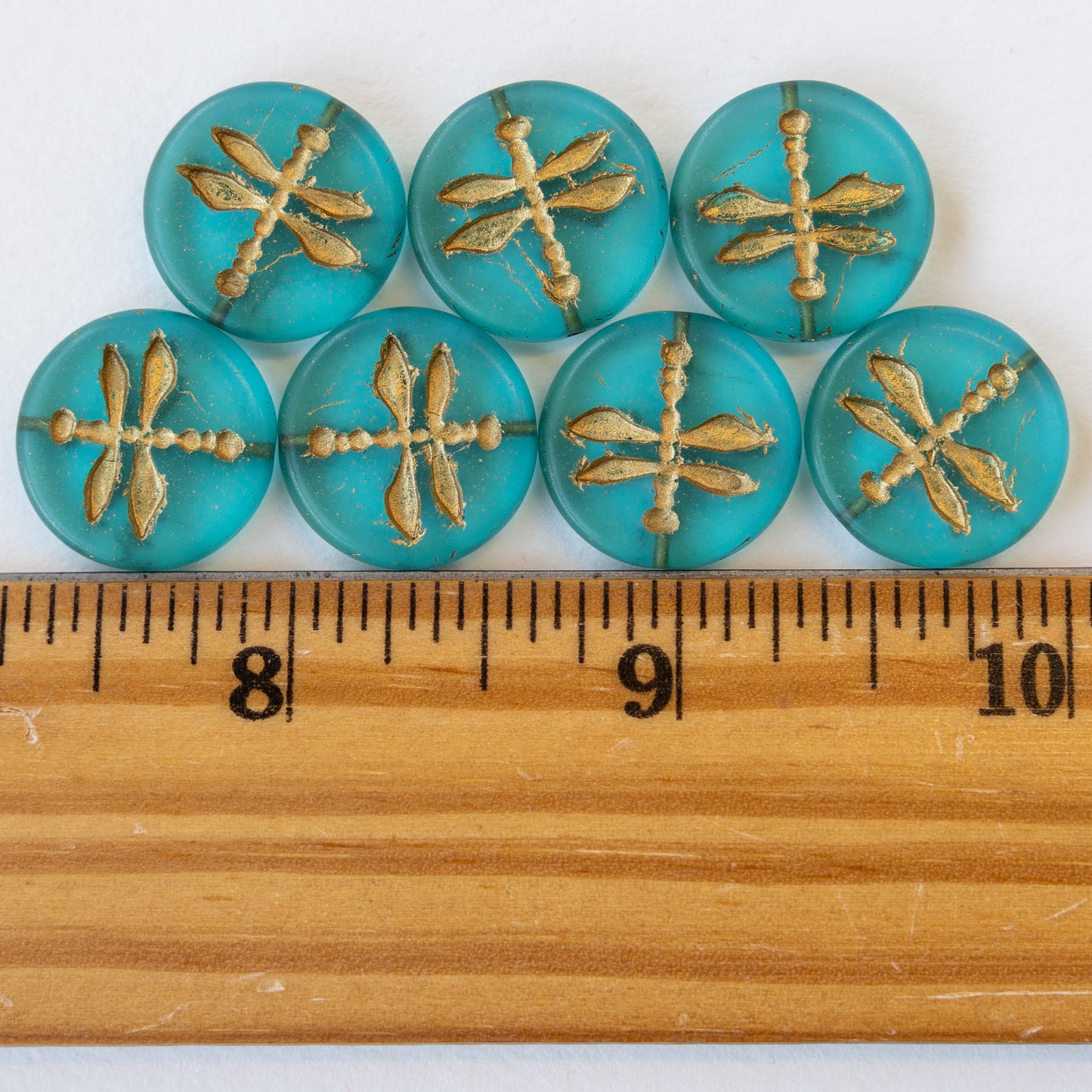 17mm Dragonfly Coin Beads - Teal with Gold Wash - 4 or 12