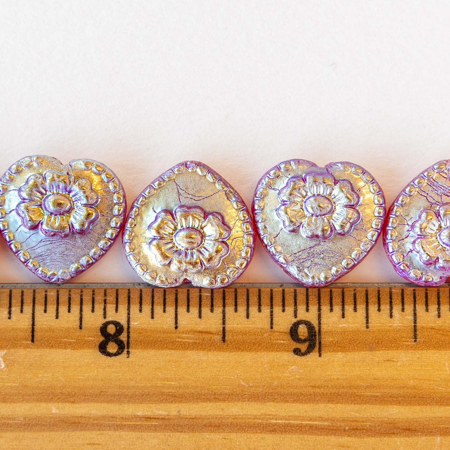17mm Glass Heart Beads - Raspberry Gold... ish - 4 or 12