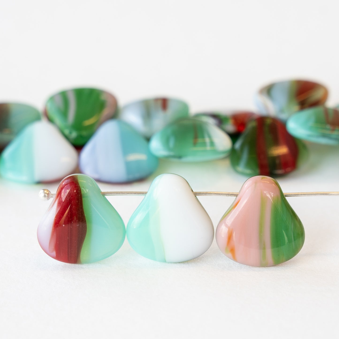 16mm Glass Triangle Drop Beads - Mixed Colors - 12 Beads