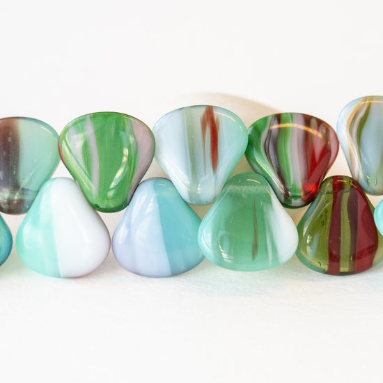 16mm Glass Triangle Drop Beads - Mixed Colors - 12 Beads