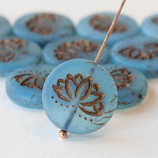 18mm Glass Lotus Flower Beads - Sky Blue - Choose Amount