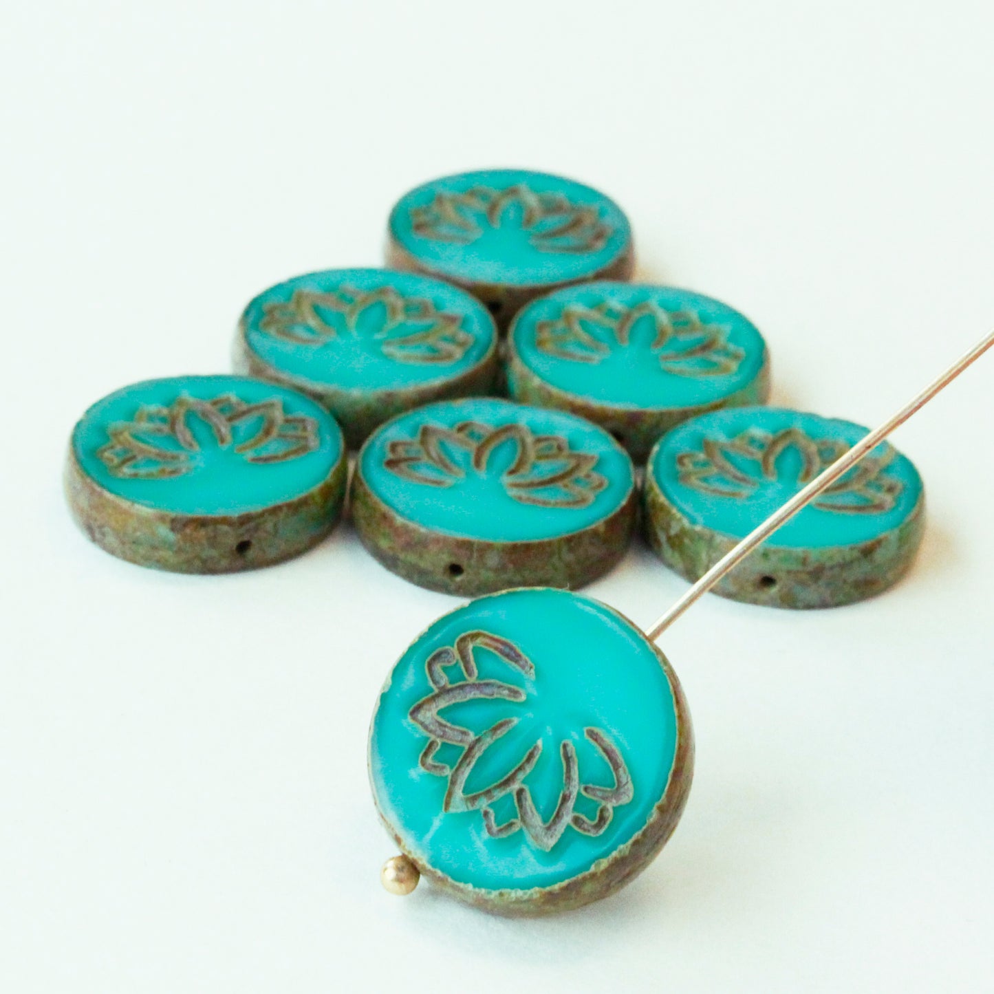 18mm Lotus Flower Beads - Opaque Turquoise - 2 or 6 beads