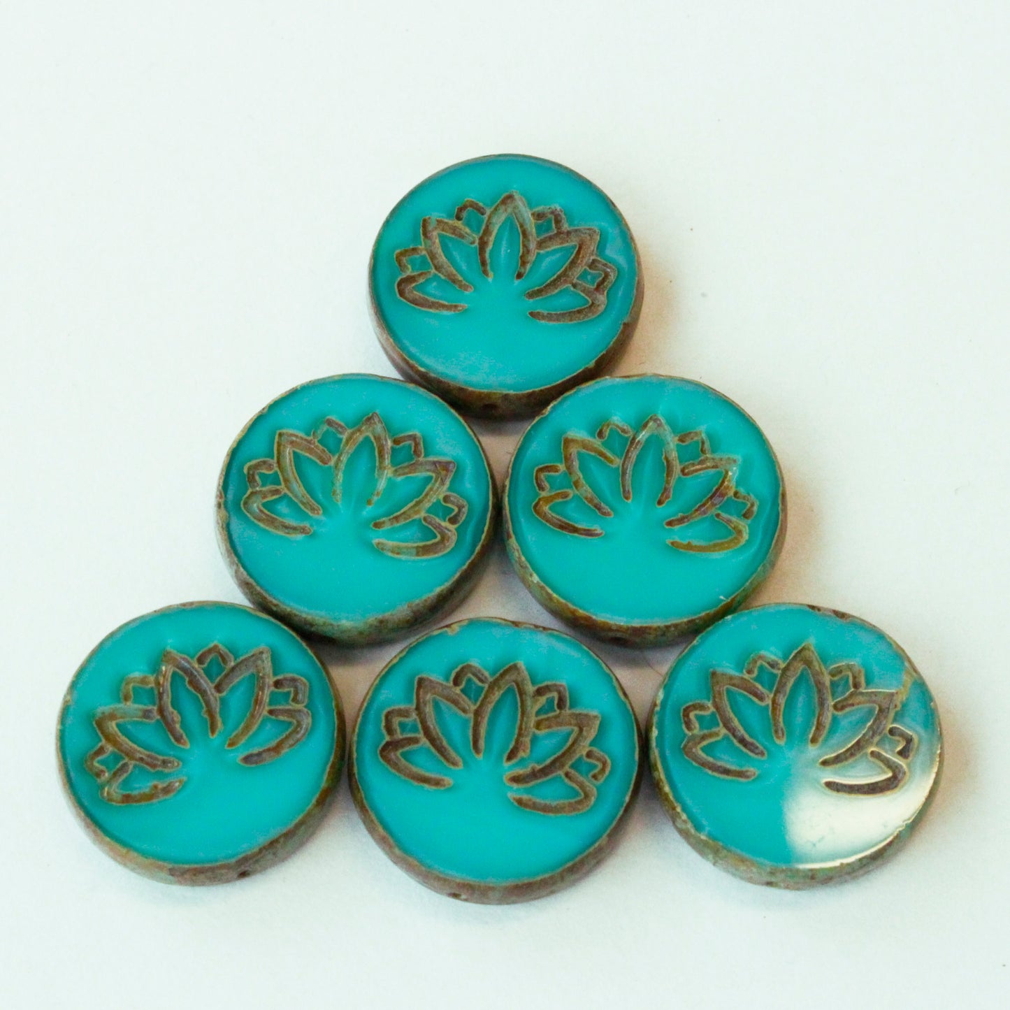 18mm Lotus Flower Beads - Opaque Turquoise - 2 or 6 beads