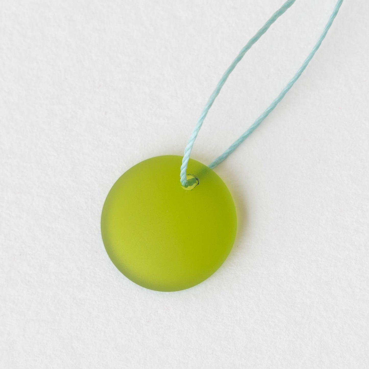 Frosted Glass Coin Pendants - Lime Green - 6 beads