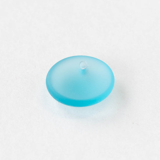 Frosted Glass Coin Pendants - Light Aqua Blue - 6 beads