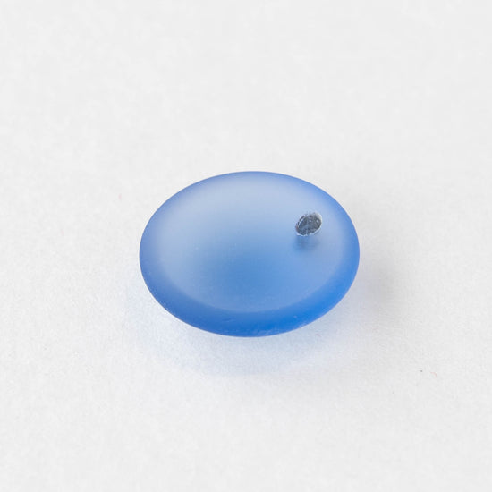 Frosted Glass Coin Pendants - Sky Blue - 6 beads