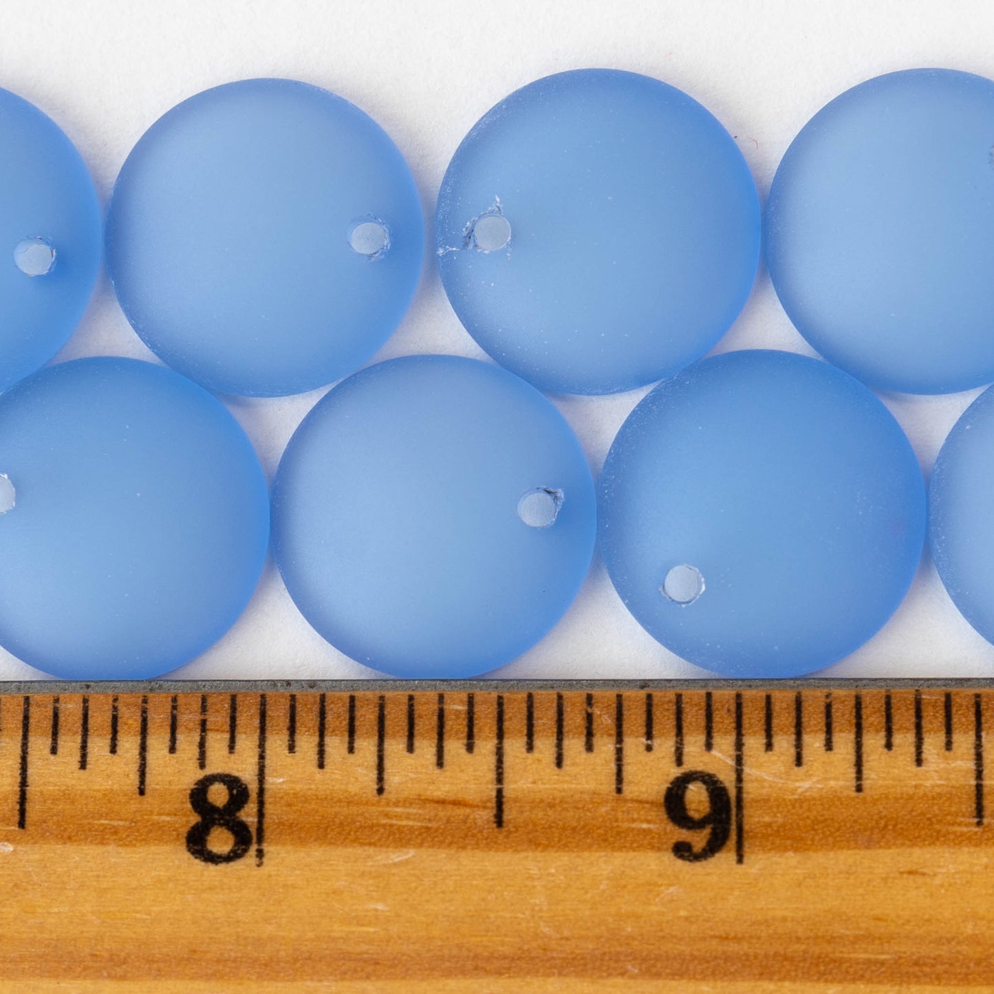 Frosted Glass Coin Pendants - Sky Blue - 6 beads