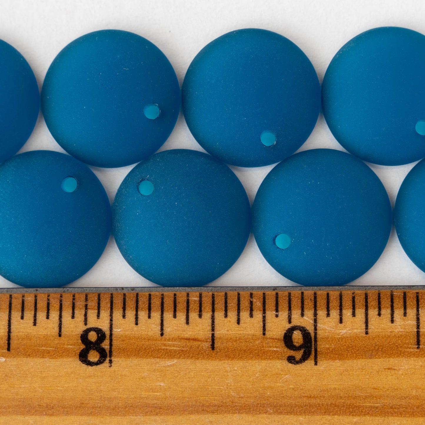 Frosted Glass Coin Pendants - Teal - 6 beads