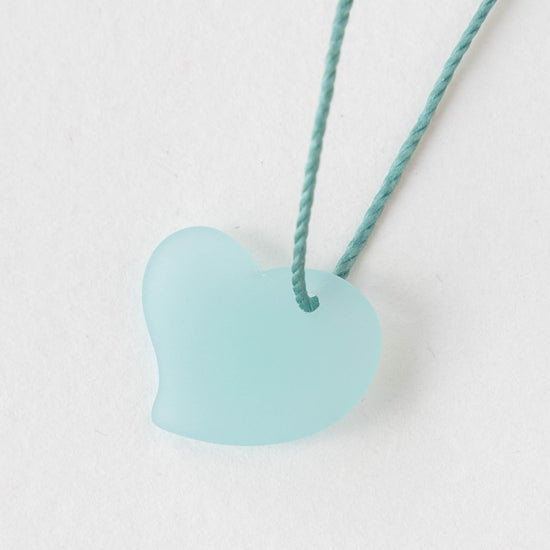 18mm Frosted Glass Hearts - Opaque Blue Seafoam - 2 or 10
