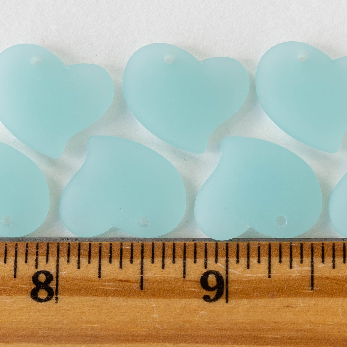 18mm Frosted Glass Hearts - Opaque Blue Seafoam - 2 or 10