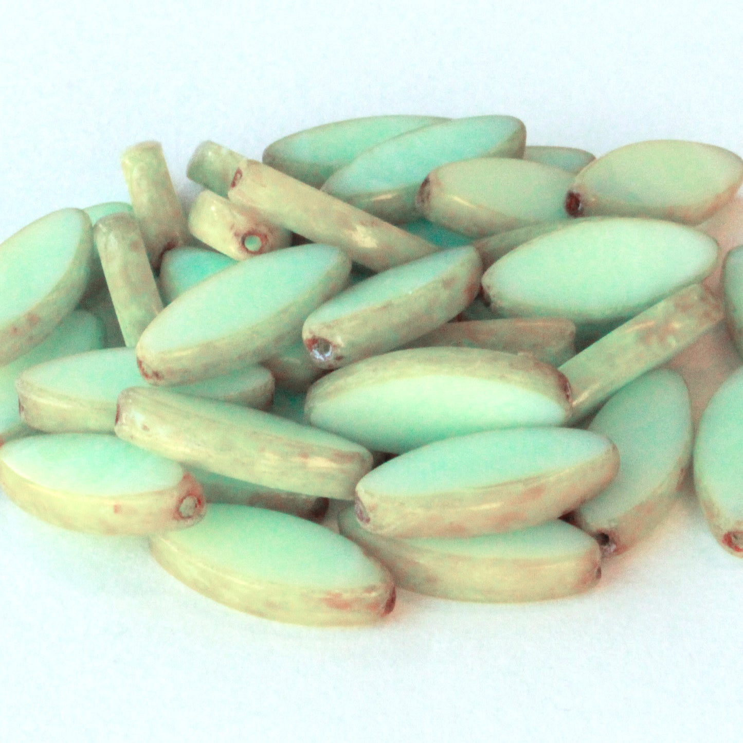 18mm Spindle Beads - Light Green Picasso - 10 beads