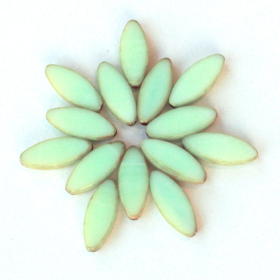 18mm Spindle Beads - Light Green Picasso - 10 beads