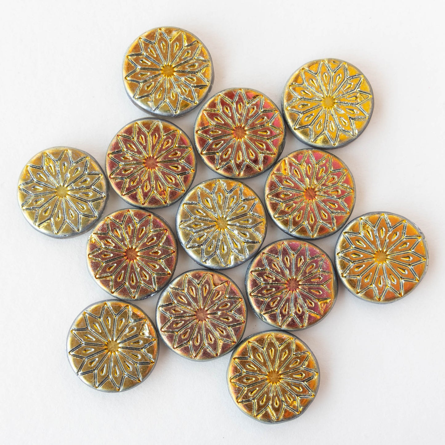 18mm Star Flower Coin Bead - Metallic Rosey Gold - 4 or 12