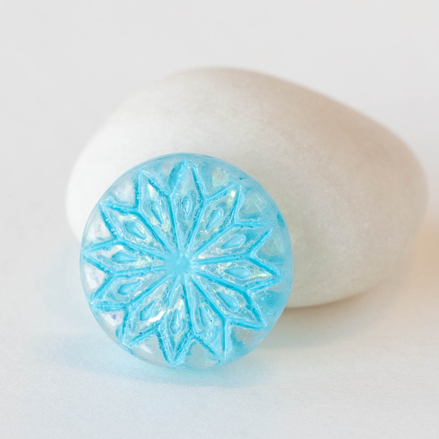 18mm Star Flower Coin Bead - Crystal with Aqua Wash - 4 or 12