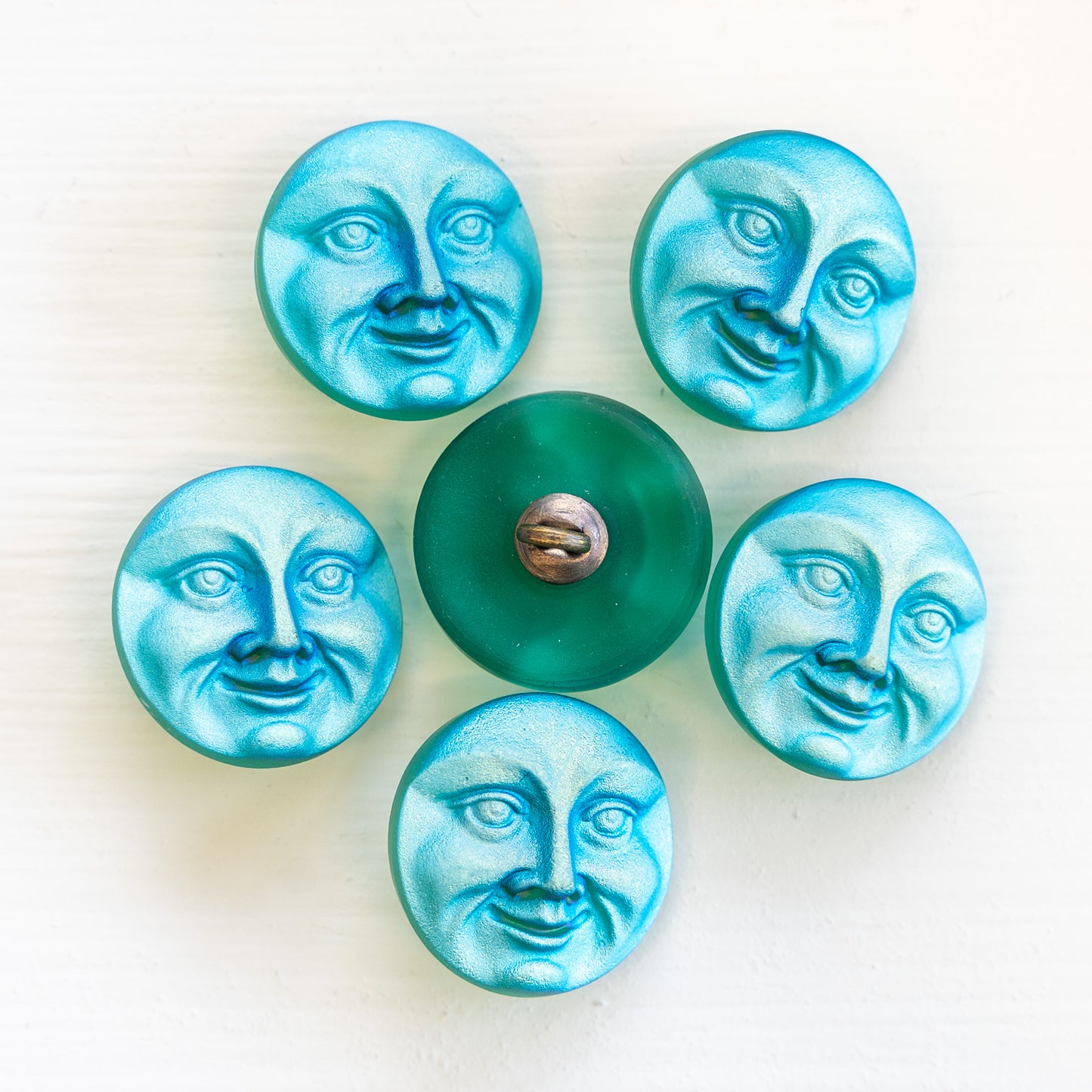 Load image into Gallery viewer, 18mm Glass Moon Face Buttons - Aqua  Matte AB - 1 Button
