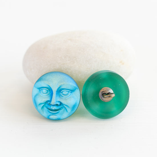 Load image into Gallery viewer, 18mm Glass Moon Face Buttons - Aqua  Matte AB - 1 Button
