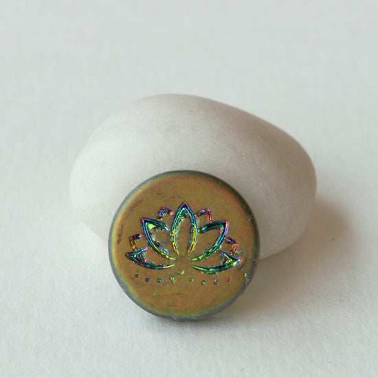 18mm Lotus Flower Beads - Olive Matte with Vitrail Finish - Choose Amount