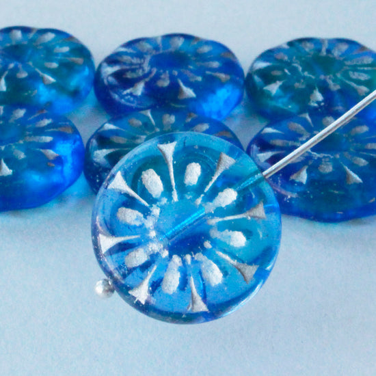18mm Mandala Flower Bead - Light Sapphire - Choose Amount