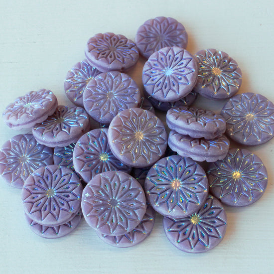 18mm Coin Flower Beads - Lavender Matte  AB - 4 or 12 beads
