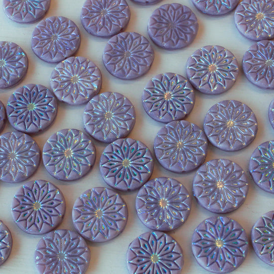 18mm Coin Flower Beads - Lavender Matte  AB - 4 or 12 beads
