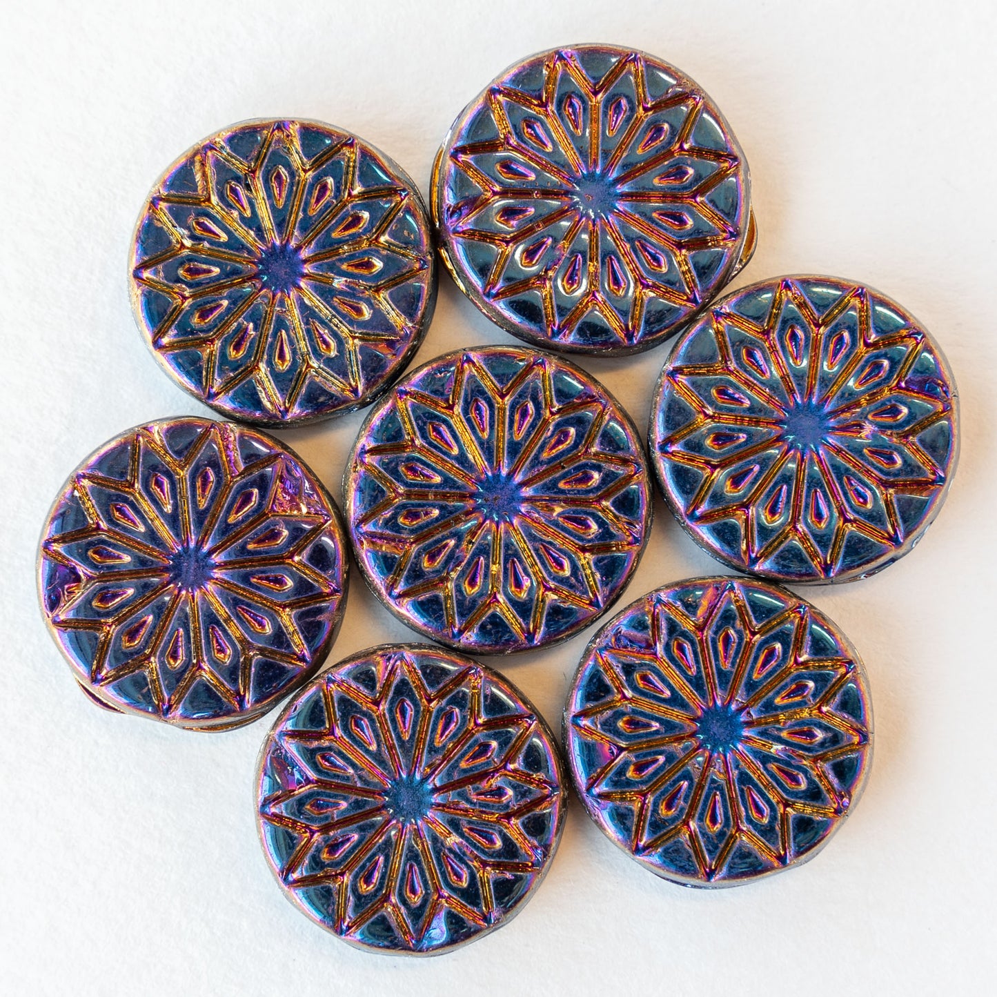Load image into Gallery viewer, 18mm Star Flower Coin Bead - Shiny Blue Iris - 4 or 12
