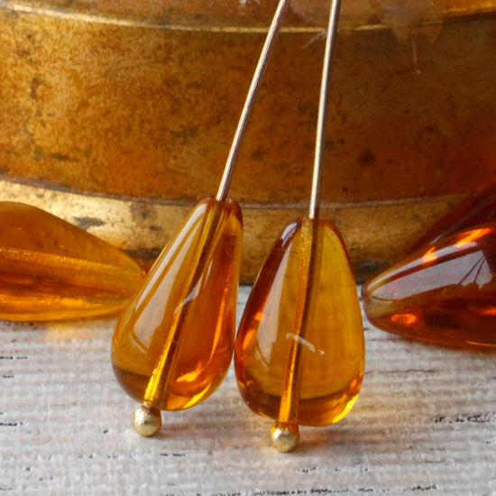 Load image into Gallery viewer, 11x18mm Long Drilled Drops - Light Amber - 30 Beads
