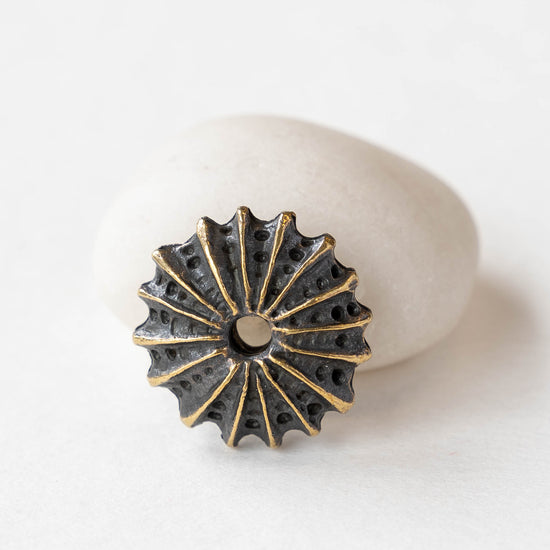 19mm Mykonos Metal Flat Sea Urchin Beads - Antique Brass - Choose Amount