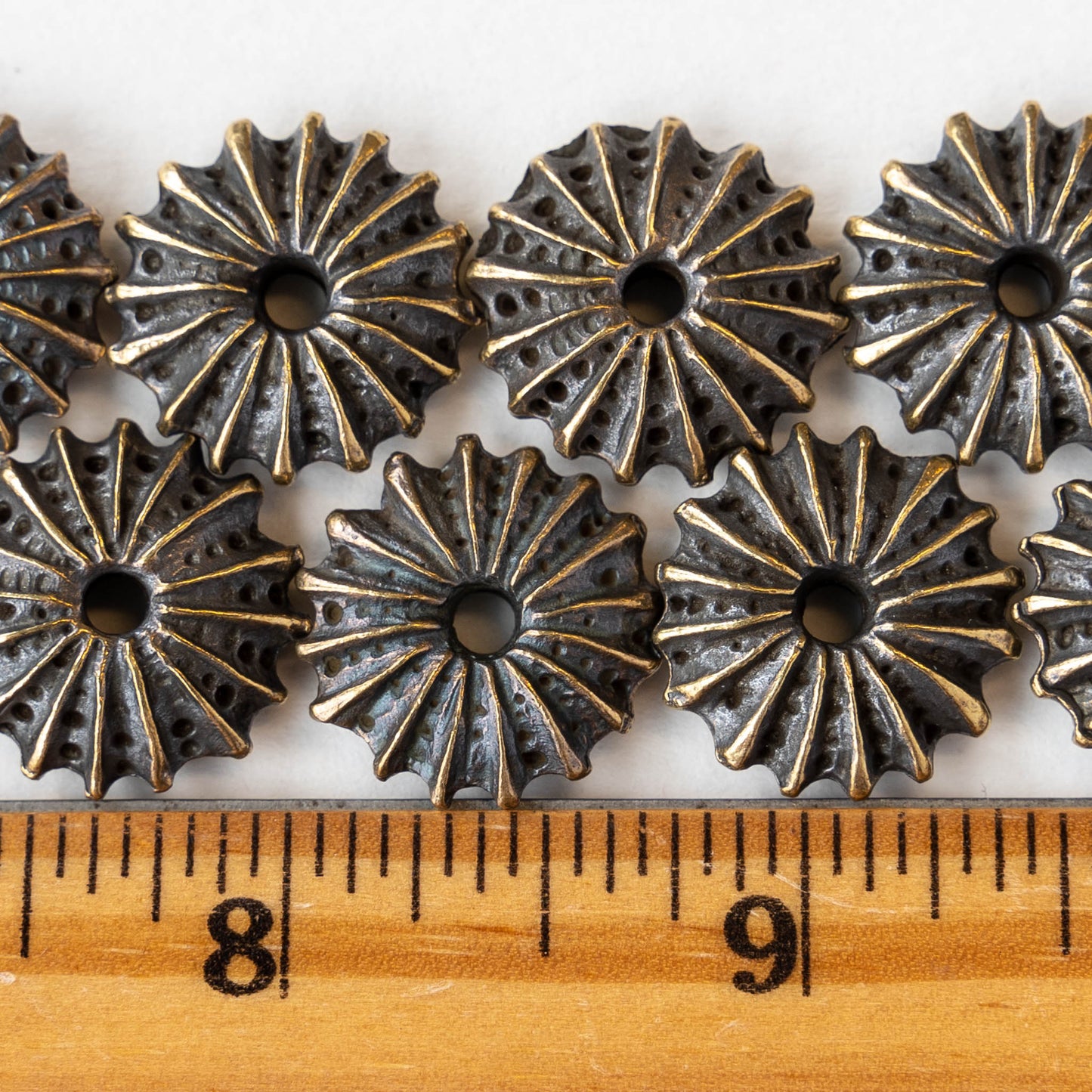 19mm Mykonos Metal Flat Sea Urchin Beads - Antique Brass - Choose Amount