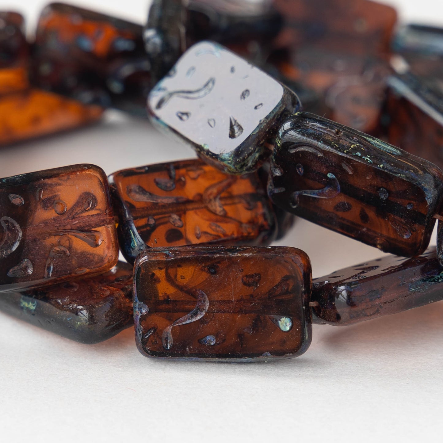 19mm Groovy Rectangle - Dark Amber Brown - 6 or 12 Beads