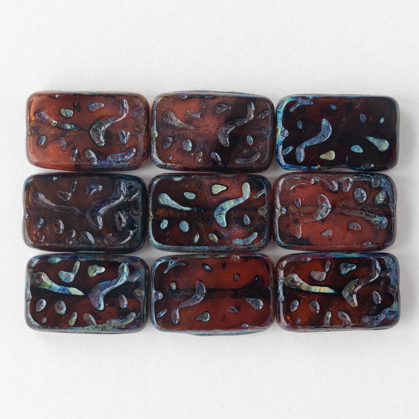 19mm Groovy Rectangle - Dark Amber Brown - 6 or 12 Beads