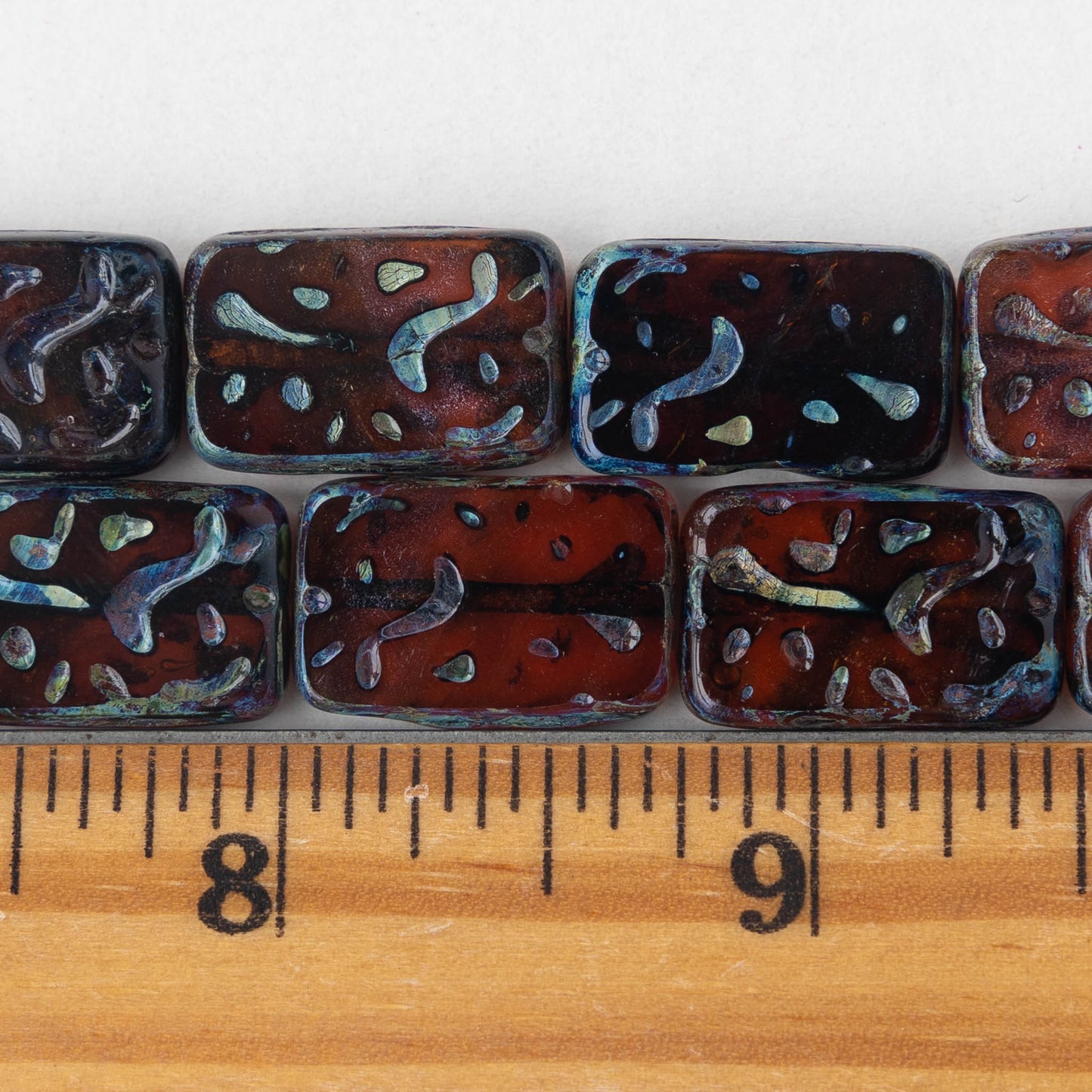 19mm Groovy Rectangle - Dark Amber Brown - 6 or 12 Beads