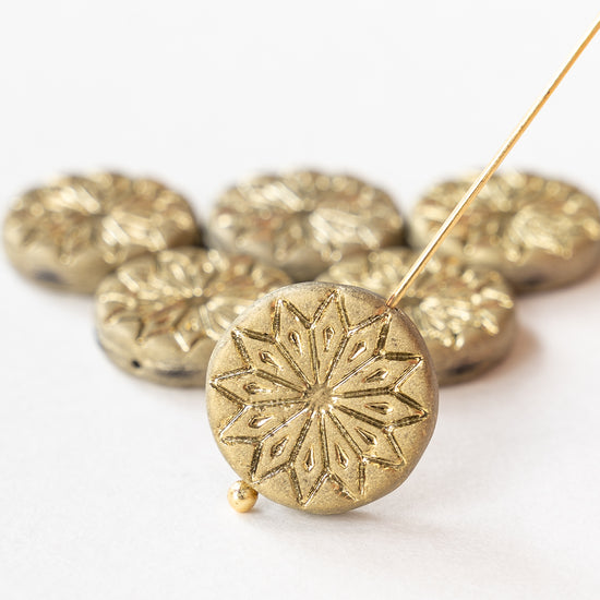 18mm Star Flower Coin Bead - Gold Matte - 4 or 12