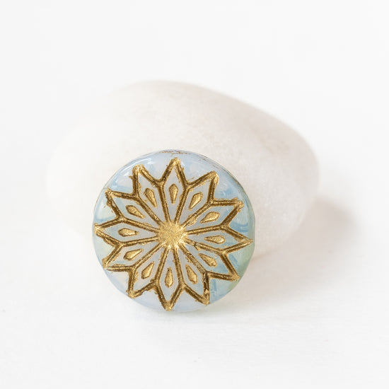 18mm Star Flower Coin Bead - Blue Gray - 4 or 12