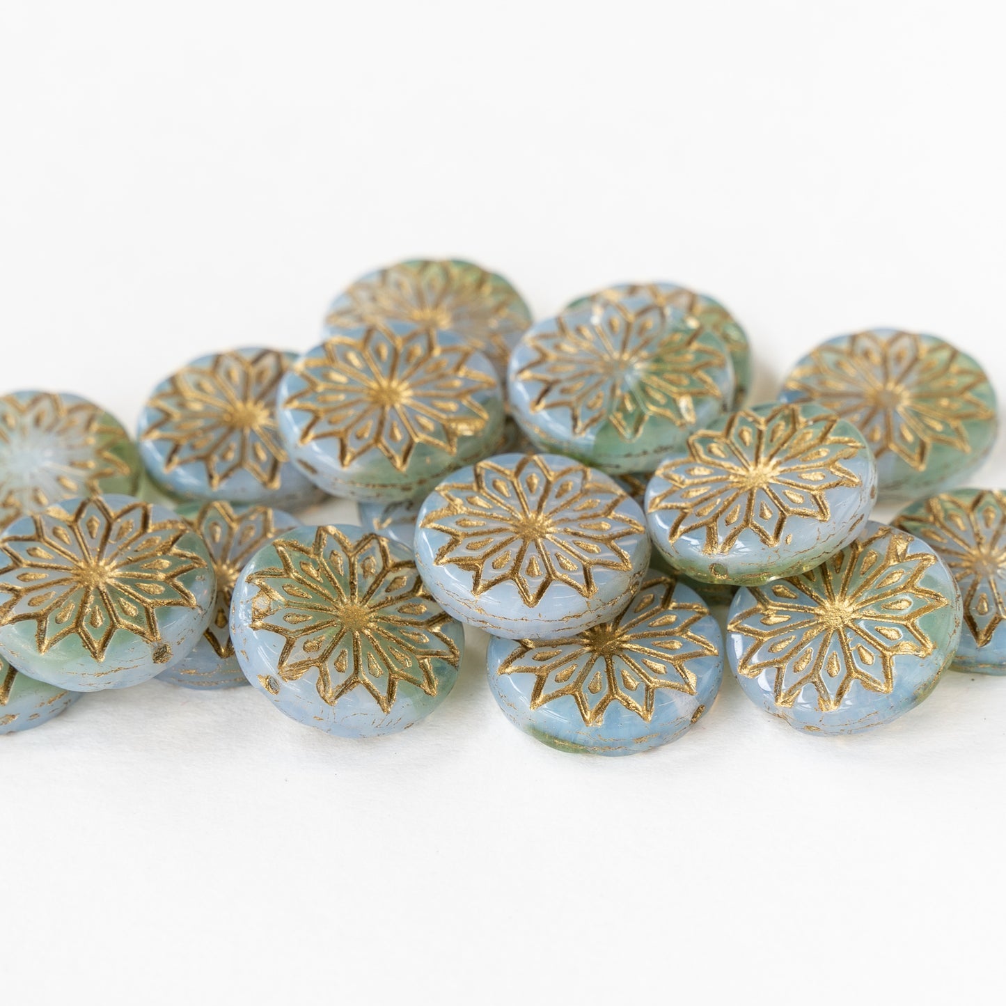 18mm Star Flower Coin Bead - Blue Gray - 4 or 12