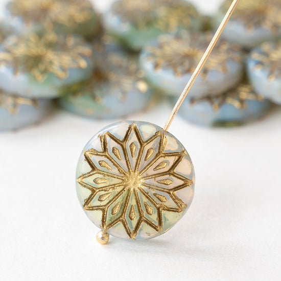18mm Star Flower Coin Bead - Blue Gray - 4 or 12