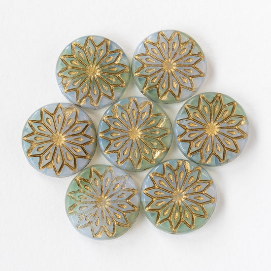 18mm Star Flower Coin Bead - Blue Gray - 4 or 12