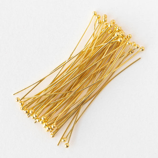 21g Gold Plated Balled Headpins - 2inch - 50 pieces