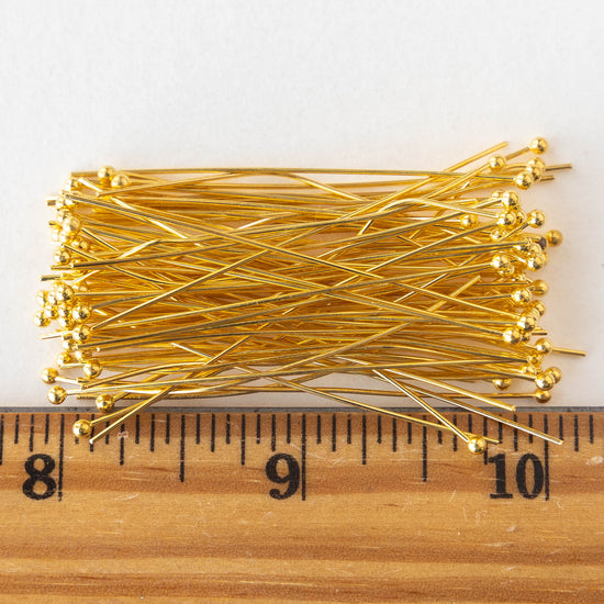 21g Gold Plated Balled Headpins - 2inch - 50 pieces