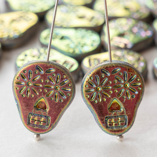 Day Of The Dead Sugar Skull Beads - Metallic Iris - 4 or 12