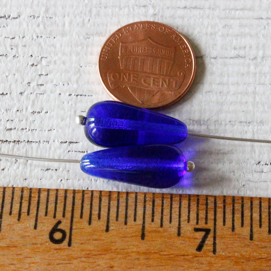 9x20mm Long Drilled Drops - Royal Blue - 20 Beads