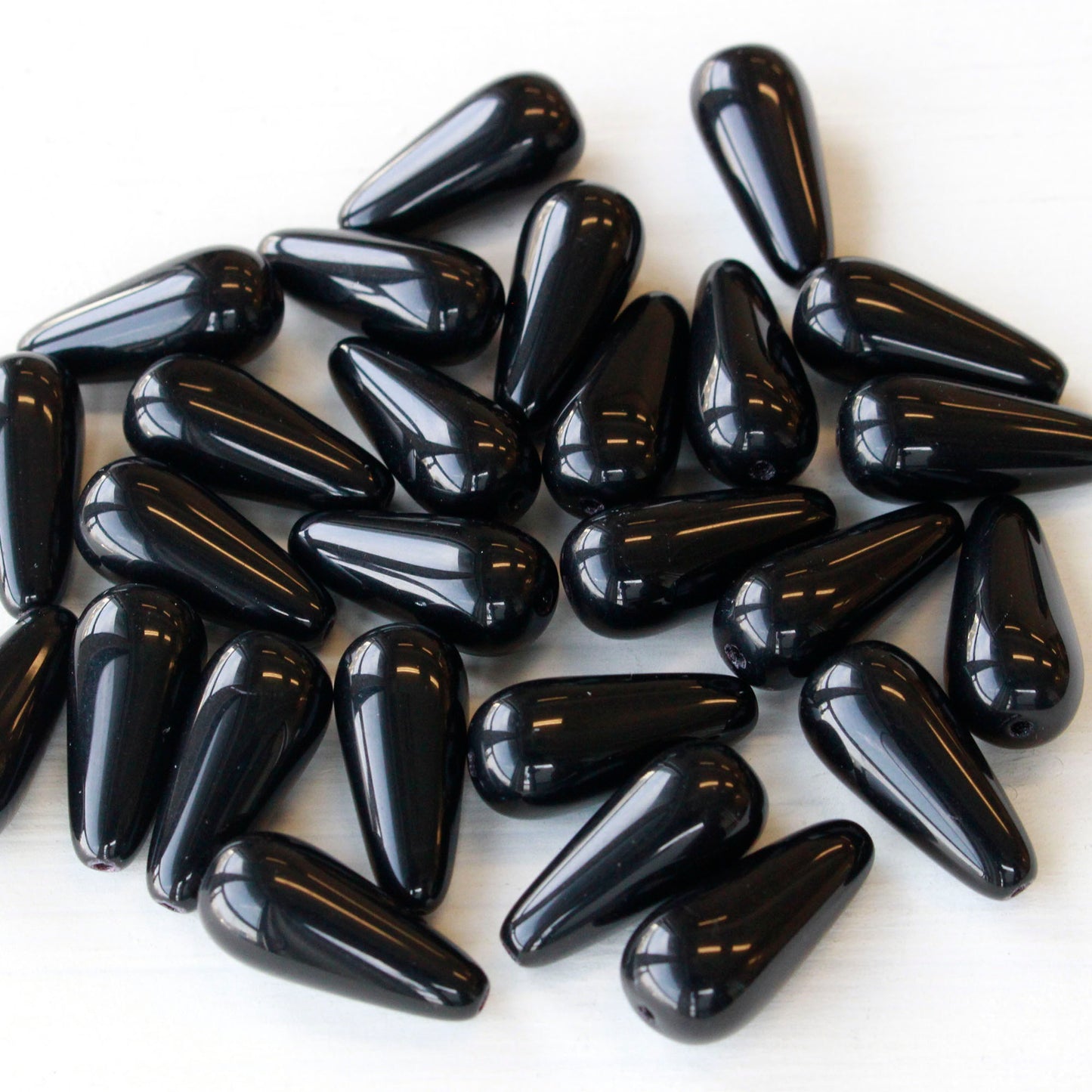 9x20mm Long Drilled Drops - Opaque Black - 20 Beads
