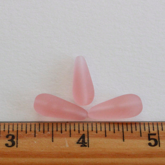 9x20mm Glass Teardrop Beads - Pink Rosaline Matte - 20 Beads