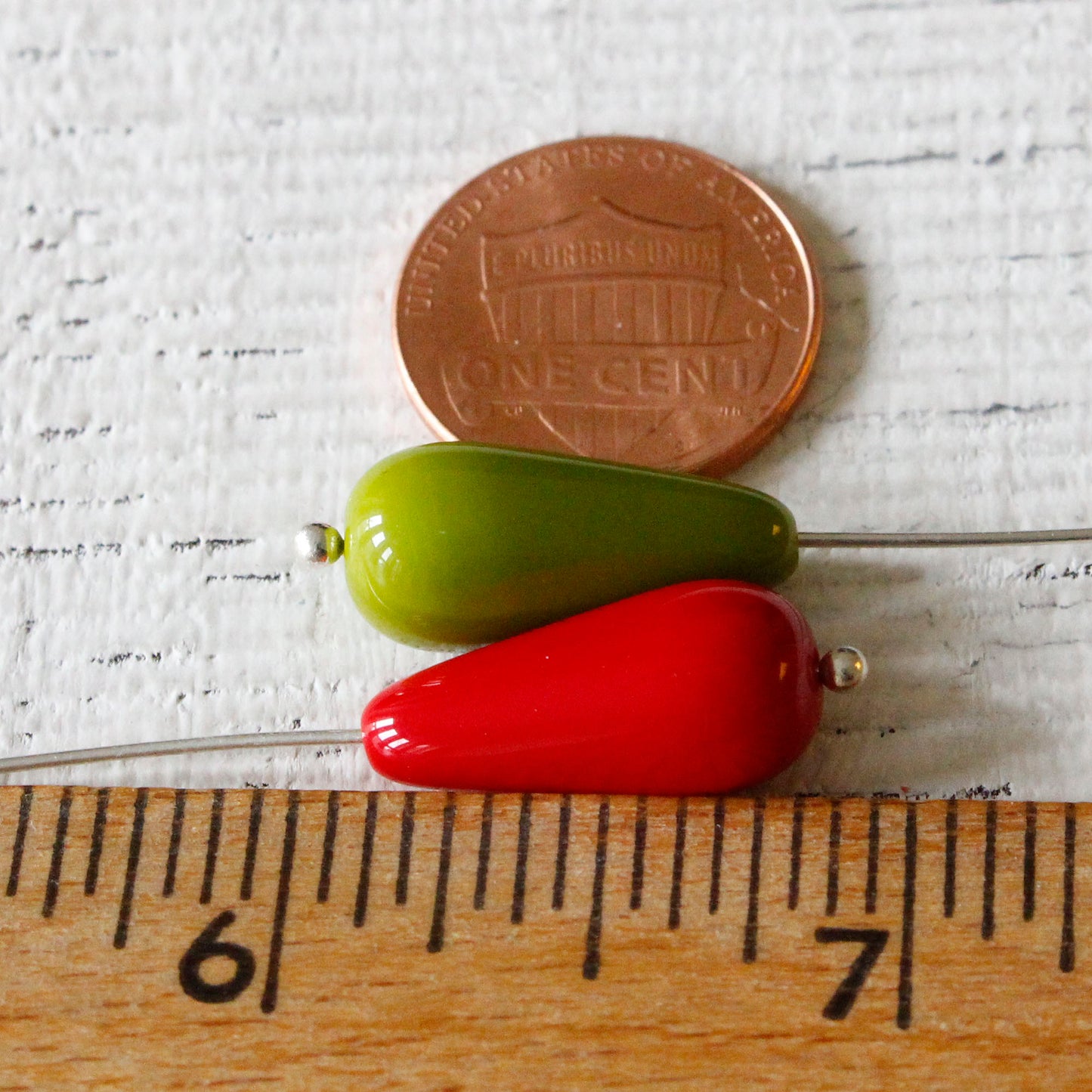 Load image into Gallery viewer, 9x20mm Long Drilled Drops - Opaque Lime Green - 20 Beads

