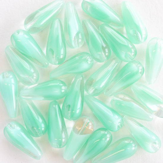 9x20mm Glass Teardrops - Green Marble - 20 Beads