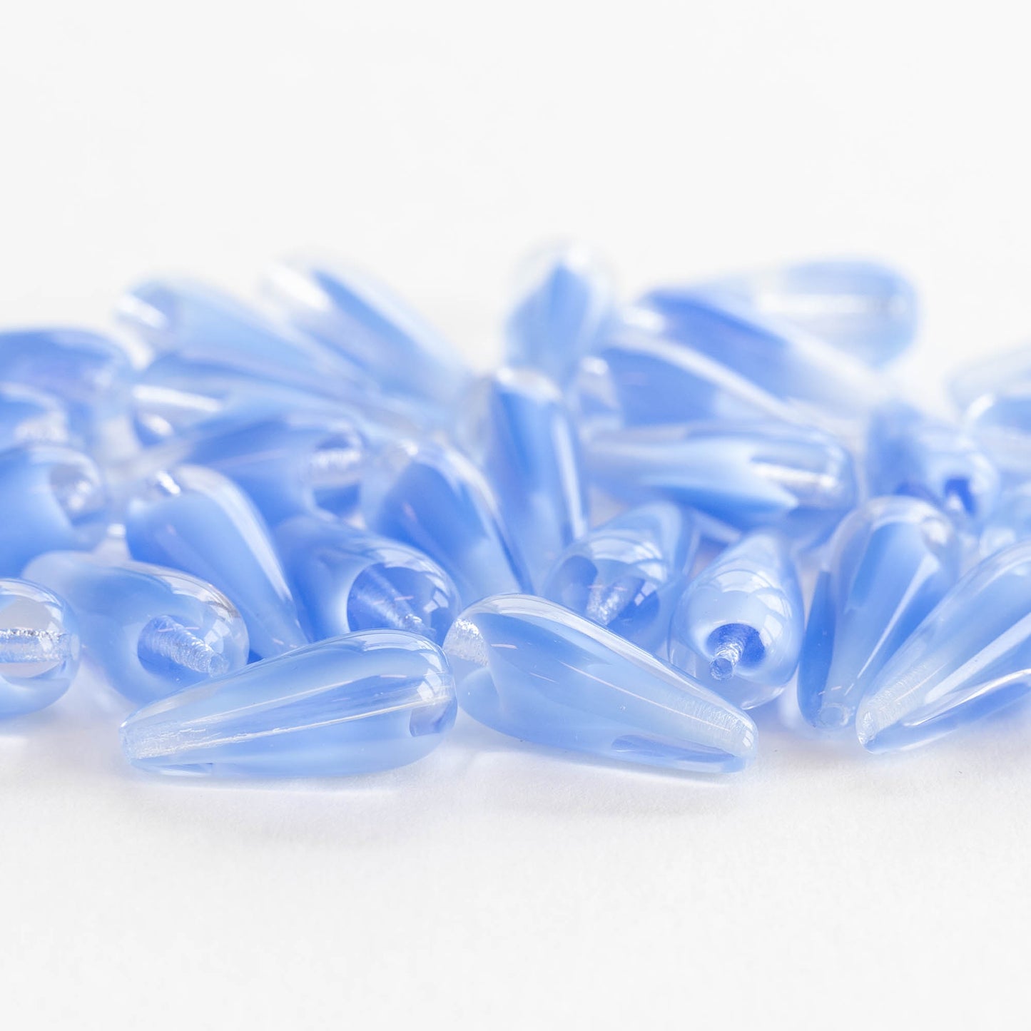 9x20mm Long Drilled Drops - Sky Blue Marble - 20 Beads