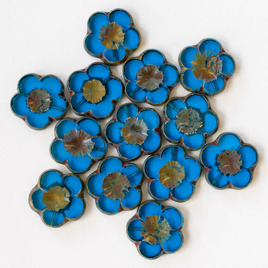 21mm Flower Beads - Aqua Blue - 2 or 6 beads