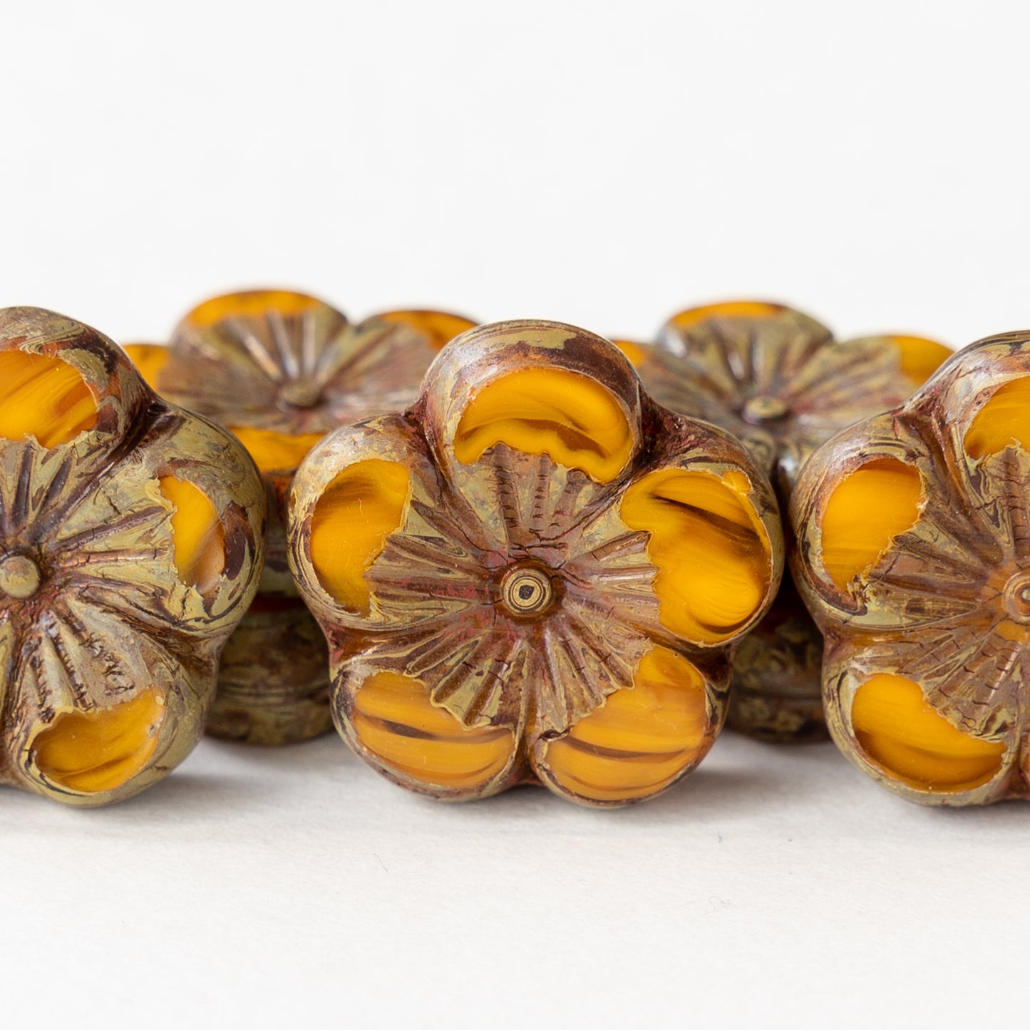 21mm Flower Beads - Mixed Ochre Orange - 2 or 6 beads